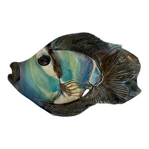 Vintage Handmade Raku Pottery Tropical Fish Wall Art Ceramic Coastal Decor